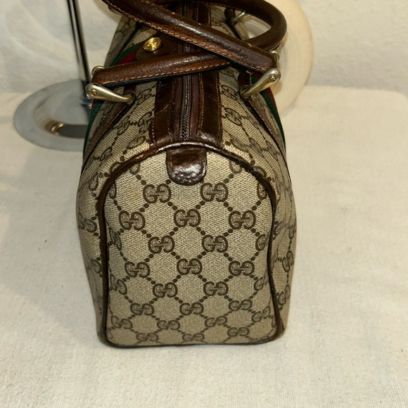 Authentic Gucci brown monogram coated canvas Boston satchel bag - Picture 3 of 17